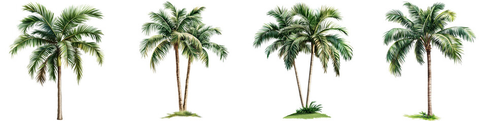set of Palm tree, cutout, detailed cutout of palm tree, palm tree, graphic cutout, palm tree cutout design, realistic cutout of palm tree, on a transparent backgrounds