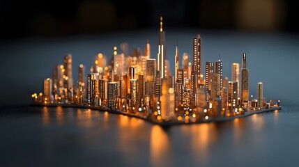 Obraz premium Glowing smart grid and illuminated futuristic cityscape at night with skyscrapers and an urban energy concept Digital abstract featuring a modern geometric architecture and infrastructure design