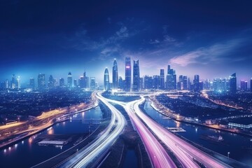 Fototapeta premium Futuristic road, smart city landscape.