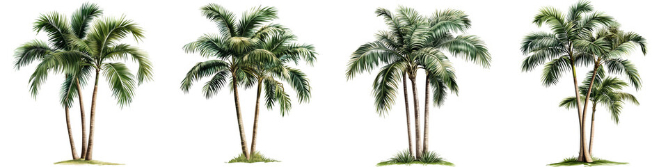 Fototapeta premium set of Palm tree, cutout, detailed cutout of palm tree, palm tree, graphic cutout, palm tree cutout design, realistic cutout of palm tree, on a transparent backgrounds