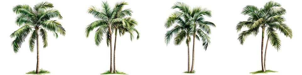 set of Palm tree, cutout, detailed cutout of palm tree, palm tree, graphic cutout, palm tree cutout design, realistic cutout of palm tree, on a transparent backgrounds