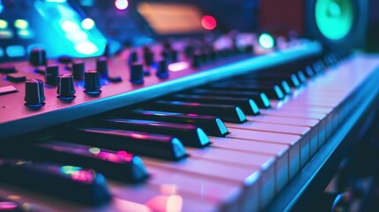 Studio keyboard synth music production neon lights