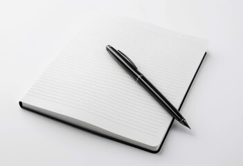 Naklejka premium Blank Lined Notebook with Black Pen Ready for Writing, Notepad, Stationery, Office Supplies, School Supplies