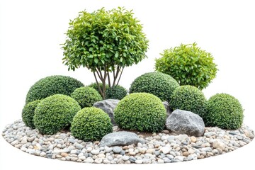 Lush Garden Design Ornamental Shrubs, Rocks, Pebbles