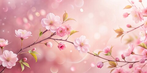 Fototapeta premium Delicate Pink Blossoms on a Branch in Soft Spring Light