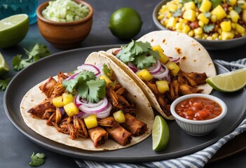 Delicious Al Pastor Tacos with Pineapple Salsa, Red Onion, and Cilantro