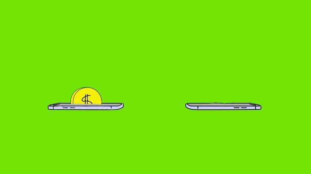 line art animation of mobile money transfer green background