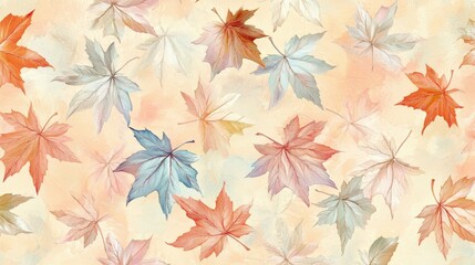 Fototapeta premium Colorful Autumn Leaves Floating on Soft Background in Pastel Tones