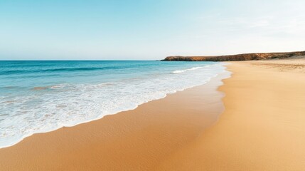 Obraz premium Waves crashing on sandy beach under clear blue sky in daylight