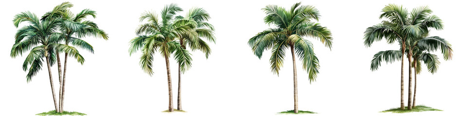 set of Palm tree, cutout, detailed cutout of palm tree, palm tree, graphic cutout, palm tree cutout design, realistic cutout of palm tree, on a transparent backgrounds