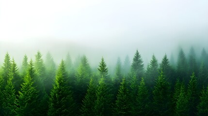 Fototapeta premium Lush Green Forest Surrounded by Misty Fog in Tranquil Nature