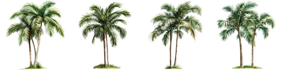 set of Palm tree, cutout, detailed cutout of palm tree, palm tree, graphic cutout, palm tree cutout design, realistic cutout of palm tree, on a transparent backgrounds