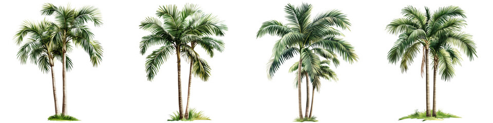 set of Palm tree, cutout, detailed cutout of palm tree, palm tree, graphic cutout, palm tree cutout design, realistic cutout of palm tree, on a transparent backgrounds