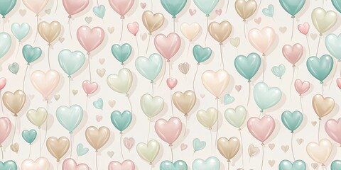 Pastel Heart-Shaped Balloons Floating Upward, a Delightful Seamless Pattern