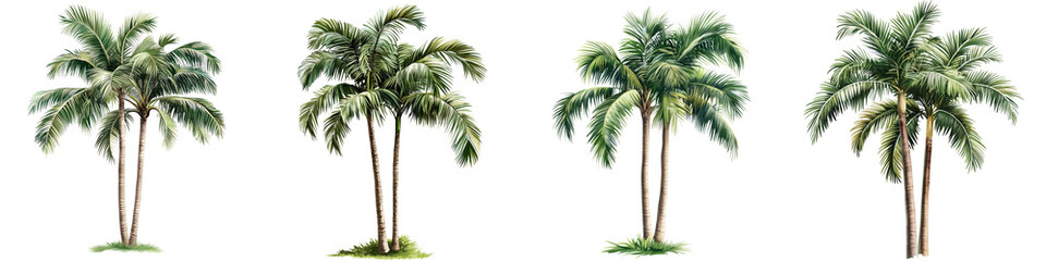 set of Palm tree, cutout, detailed cutout of palm tree, palm tree, graphic cutout, palm tree cutout design, realistic cutout of palm tree, on a transparent backgrounds