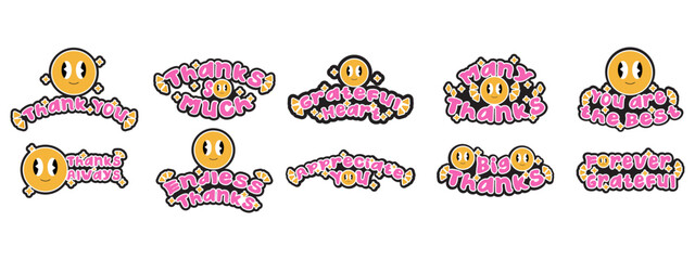 Bundle Set Sticker Thanks you reaction. Vector illustration