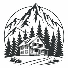 Mountain Cabin Retreat Vector Illustration for Business Logo Design or Icon Use