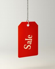 Red sale tag hanging from a chain. AI.