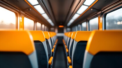 Fototapeta premium Stunning interior view of a modern high speed train with sleek elegant design and comfortable seating for passengers The train is empty creating a sense of tranquility and space