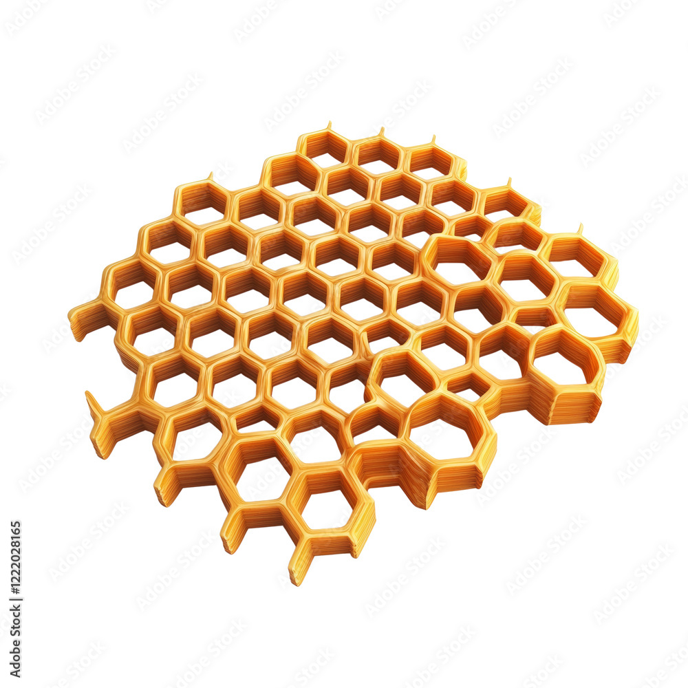 Aufkleber A three dimensional digital rendering of an abstract golden honeycomb structure exhibiting a complex geometric pattern.