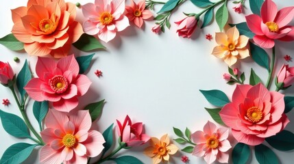 Obraz premium Floral Papercraft Arrangement Delicate Blooms in a Pastel Palette, Creating a Festive Frame