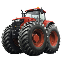 Obraz premium A powerful red tractor with exceptionally large tires is shown in a digital illustration against a black background.