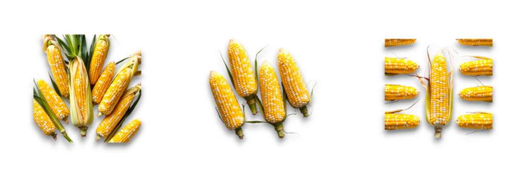 Isolated corn ears on a transparent background for clear visibility
