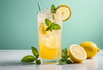Refreshing Homemade Lemonade with Lemon and Mint in Glass