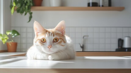 Young professional cleaning grout lines in a bright kitchen, minimalist and clean space