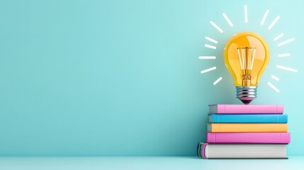 Education Essentials: Colorful Brain Boost Lightbulb with Books and Stationery for Effective Learning