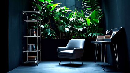 dark blue colour dedicated to the  study corner