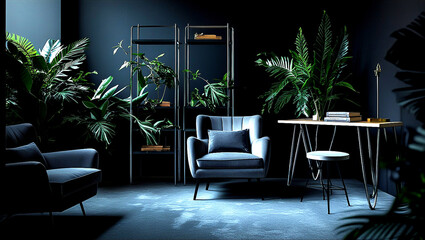 dark blue colour dedicated to the  study corner