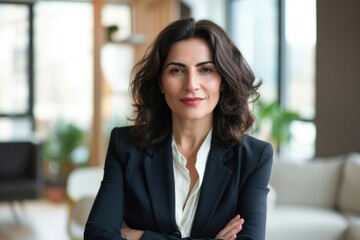 Naklejka premium Middle age woman adult contemplation newscaster.