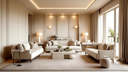 Minimalist Living Room with Elegant D&eacute;cor and Neutral Colors