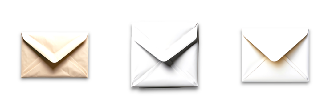 A collection of envelopes isolated on a transparent background