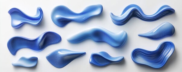Set of blue liquid-like surfaces, 3D render, Generative AI