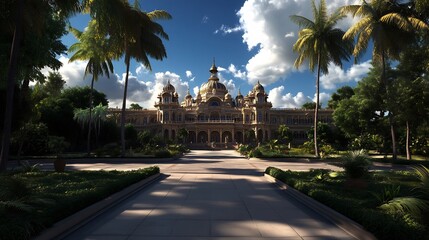 Naklejka premium Majestic Palace Amidst Lush Tropical Gardens