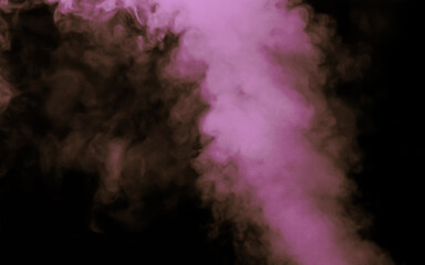 abstract light pink water vapor real steam fog isolated on dark spooky Halloween industrial background. rising smoke texture escaping with copy space. 