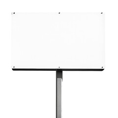 Obraz premium A blank white rectangular sign mounted on a grey pole suitable for advertisement or information display.