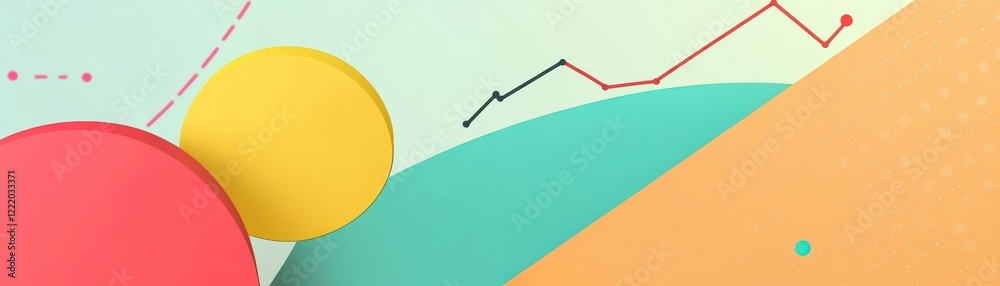 Poster a colorful abstract design featuring geometric shapes and a line graph on a soft background.