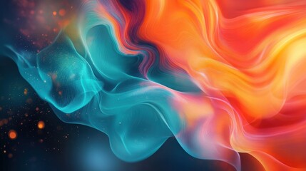 Obraz premium A digital-inspired gradient of teal and orange with dynamic wave-like patterns and glowing effects