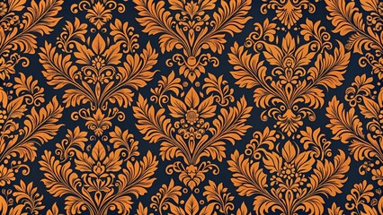 Elegant Damask Pattern in Amber and Midnight Blue for Design Projects