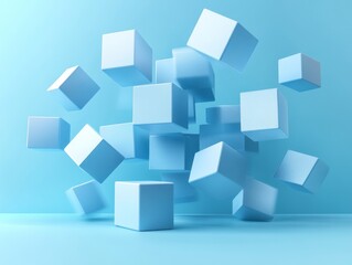 Obraz premium Abstract blue cubes, fluid design, 3d render, Generative AI