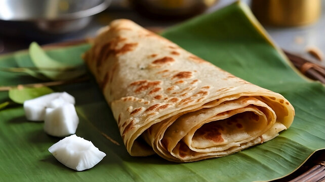 Malabar Kerala Parotta chapathi served on Banana leaf