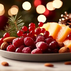 Fresh Fruit and Nuts Arrangement on a Festive Holiday Table