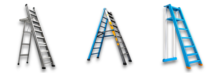 Three ladders isolated on a transparent background for versatile use