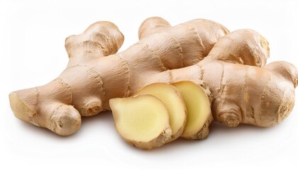 Fototapeta premium Fresh Ginger Root Isolated on White Background – Full Depth of Field