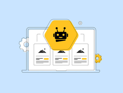 yellow robot icon on laptop screen clip art preview
