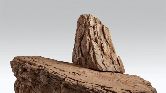 Mountain Rock Brown, Stone Podium cliff edge isolated on white background well stand display advertising product, Clipping path