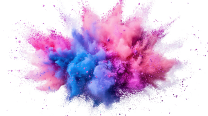 Colorful purple holi paint color powder on transparent background